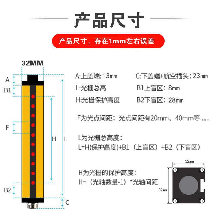 安全光栅尺寸